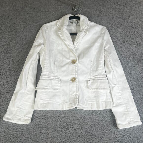 Banana Republic Denim Jacket Womens 6 White Trucker Button Cotton Stretch - Picture 1 of 11